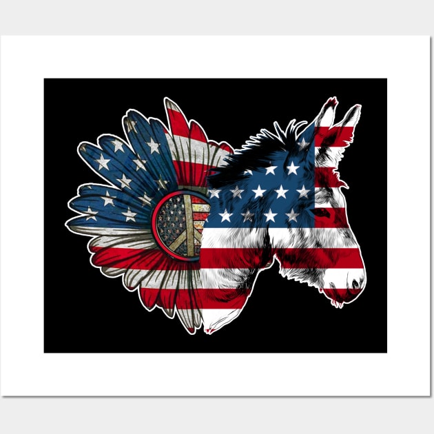 Heart Sunflower Donkey USA Flag Firework 4th Of July Wall Art by Kaileymahoney